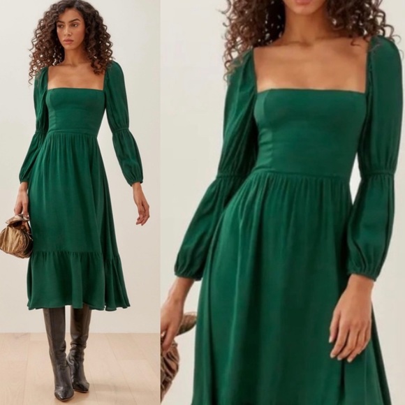 NEW Reformation Mica Dress in Green Size 8 boho midi - Picture 6 of 15